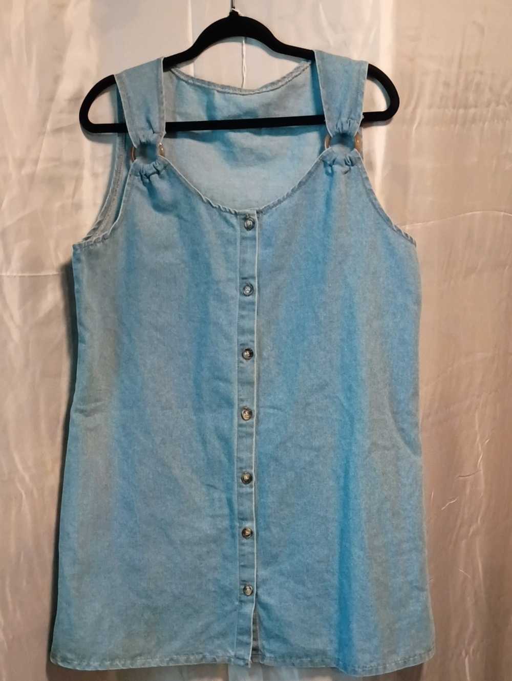 SHEIN Light Blue Denim Button-Front Mini Dress with Ring-Strap Details
